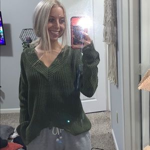 olive green v-neck sweater